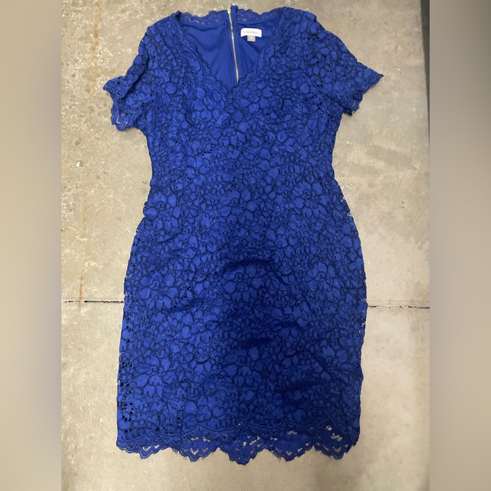Calvin Klein SZ 14 Elegant Blue Lace Dress